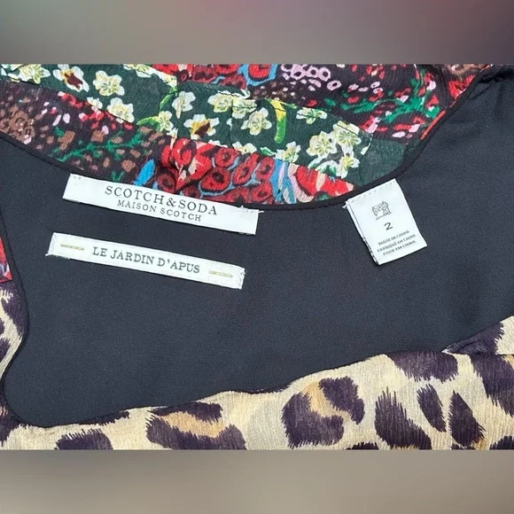 Anthropologie Scotch & Soda Leopard & Lillies Floral Long Sleeve Mini Dress Chic - Picture 15 of 16